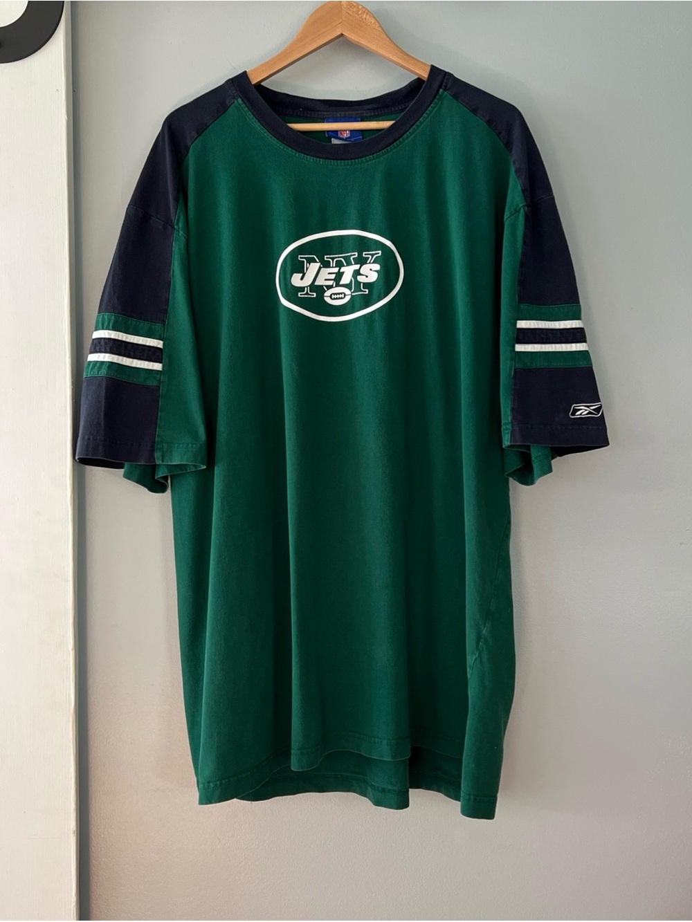 VTG Y2K Reebok NFL New York Jets Heavy Cotton Green Black White Jersey Tee 4XL